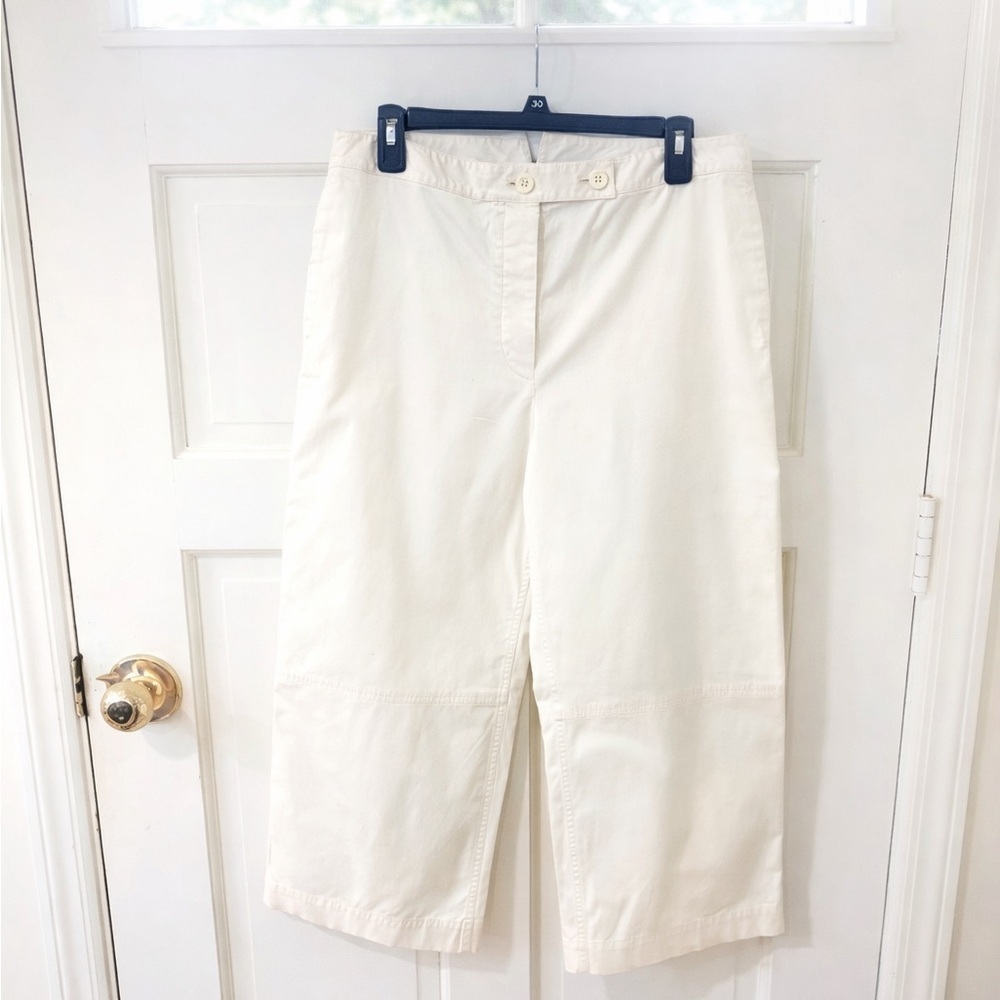 Theory Women’s White‎ Cotton Cropped Wide Leg Pants Black Stitching Size 10